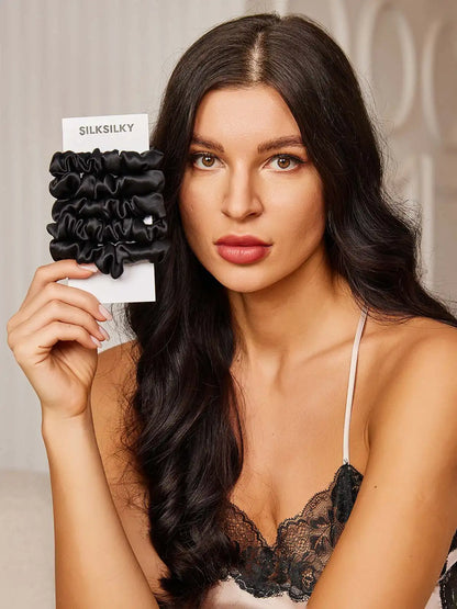 5Pcs Bundle 100% Mulberry Silk Classic Hair Scrunchies - 2cm