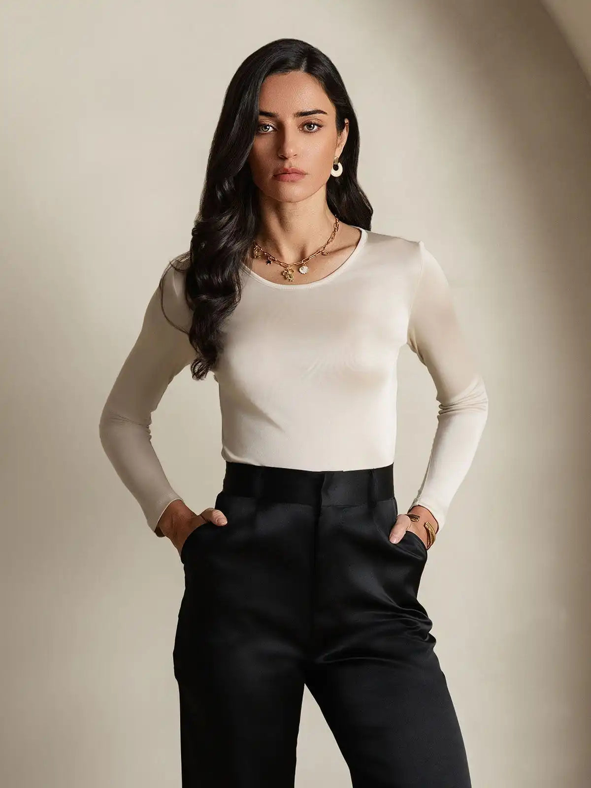 Women's Silk Long Sleeve Round Neck Top