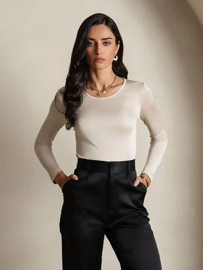 Women's Silk Long Sleeve Round Neck Top