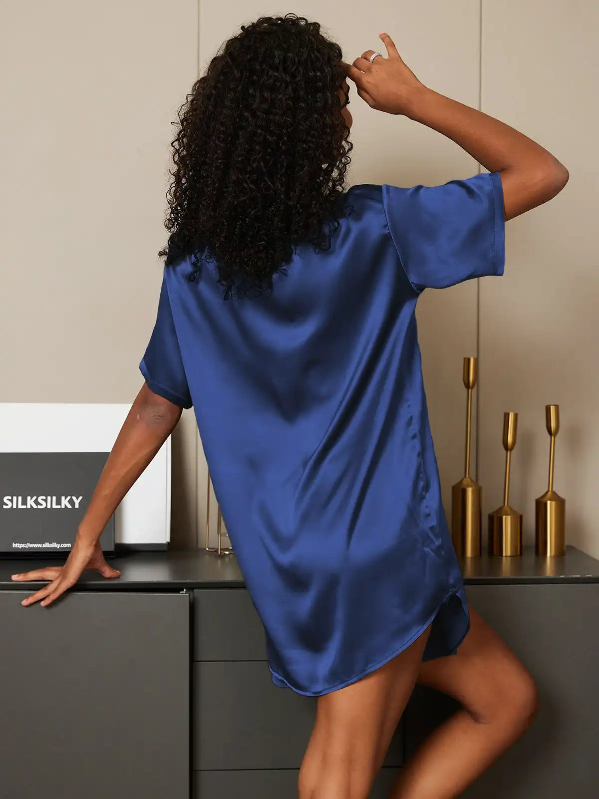 100% Mulberry Silk Short Sleeve Round Neck Women's Pajamas Set