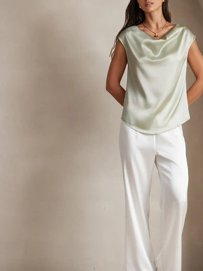 19Momme Women's Silk Cap Sleeve Cowl Neck Top