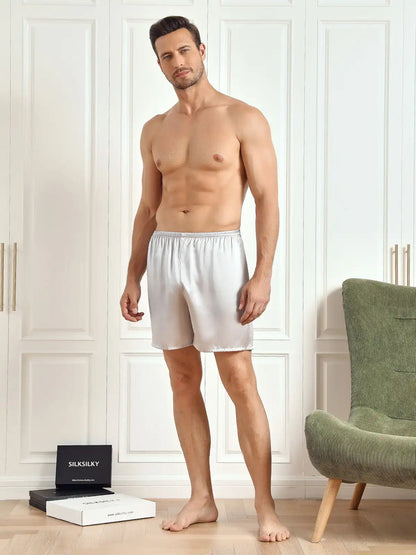 100% Mulberry Silk Men's Lounge Shorts Sleep Bottoms