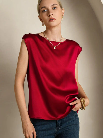 19Momme Women's Silk Cap Sleeve Round Neck Top
