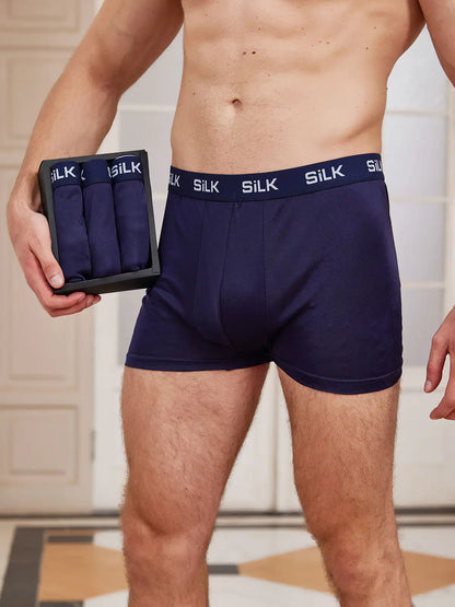 3Pcs Men‘s Ultra Soft Comfy 100% Mulberry Silk Boxer Underwear