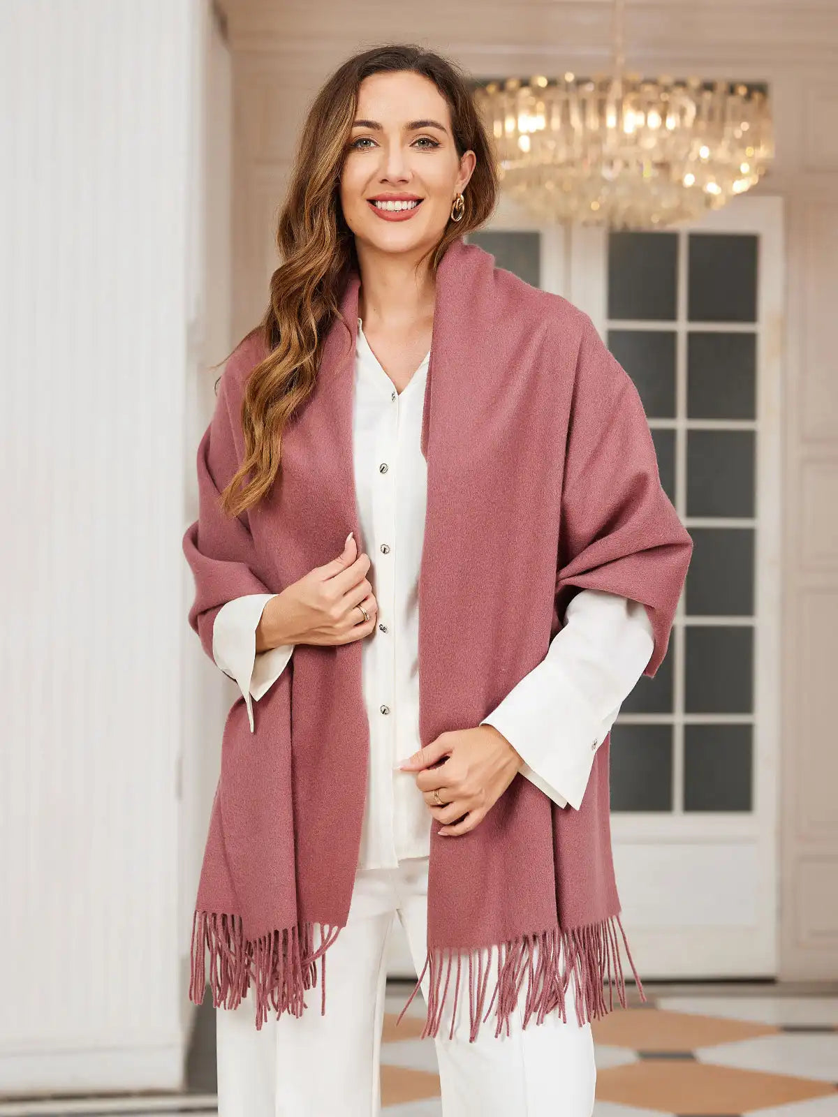 Clearance-Pure Wool Scarf Shawl w/ Fringed Decoration 200x70cm/79