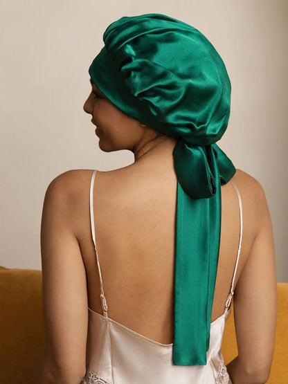 100% Mulberry Silk  Casual Bonnet with Long Ribbons (Two-tone and Double-sided)