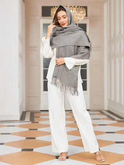 Clearance-Pure Wool Scarf Shawl w/ Fringed Decoration 200x70cm/79