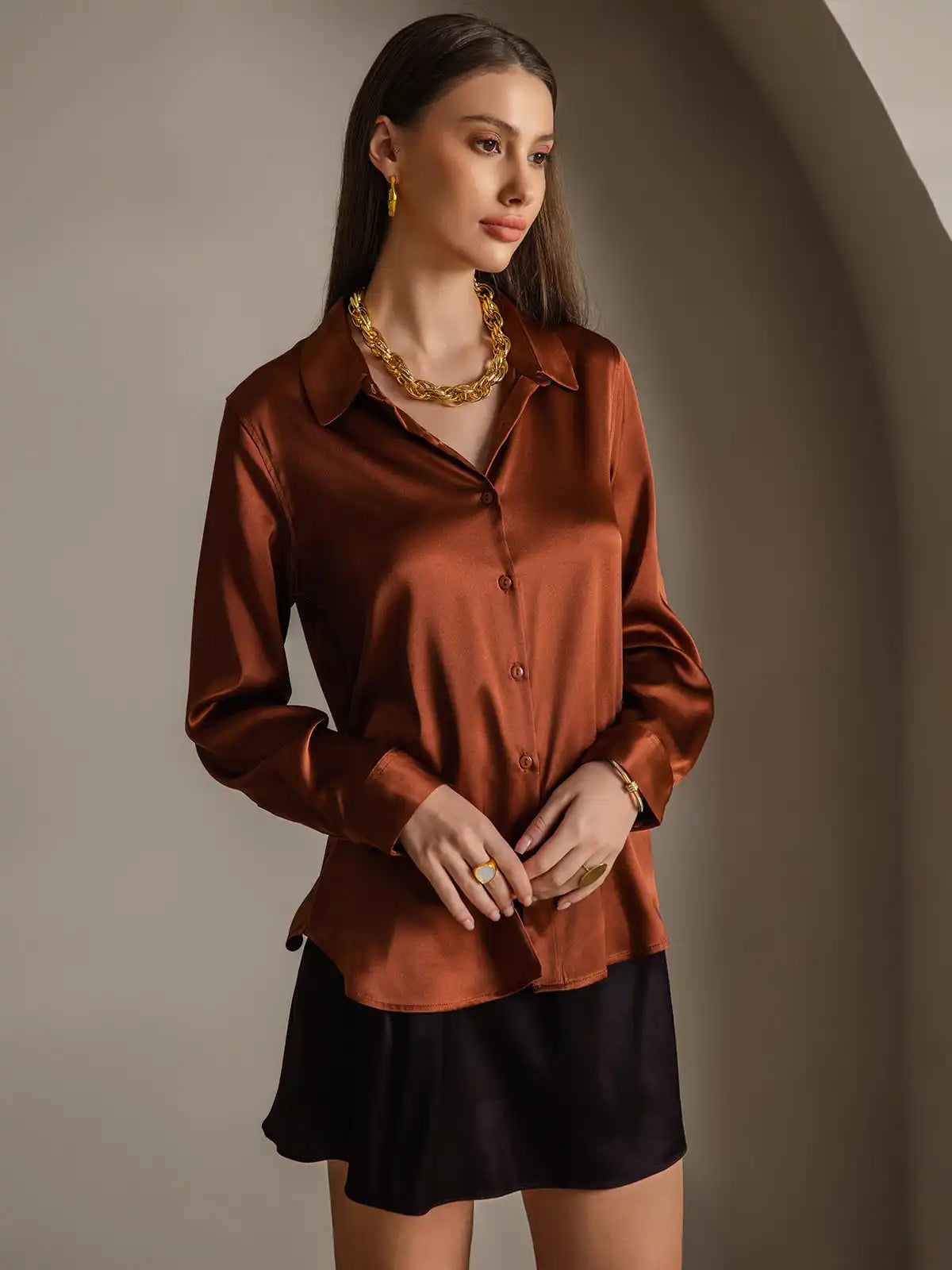 Women’s 19 Momme Silk Long Sleeves Button-Up Shirt