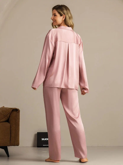 Clearance - 19Momme Washable Silk Long Sleeve Notch Collar Women's Pajamas Set