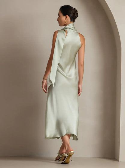 19Momme Silk Sleeveless Tie Neck Midi Dress