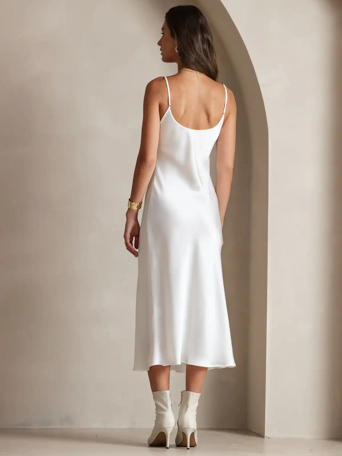 100% Mulberry Silk Spaghetti Strap Midi Long Dress