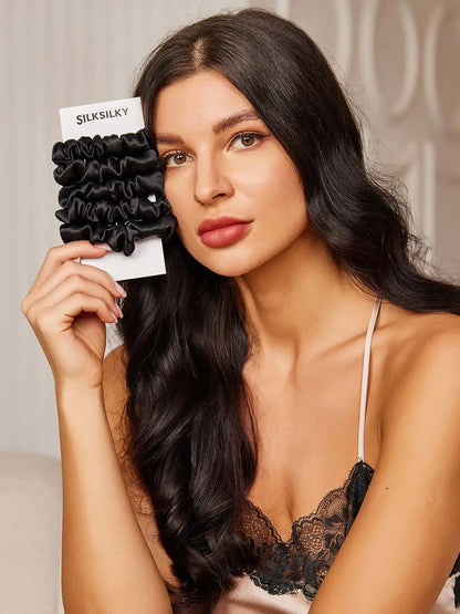 5Pcs Bundle 100% Mulberry Silk Classic Hair Scrunchies - 2cm