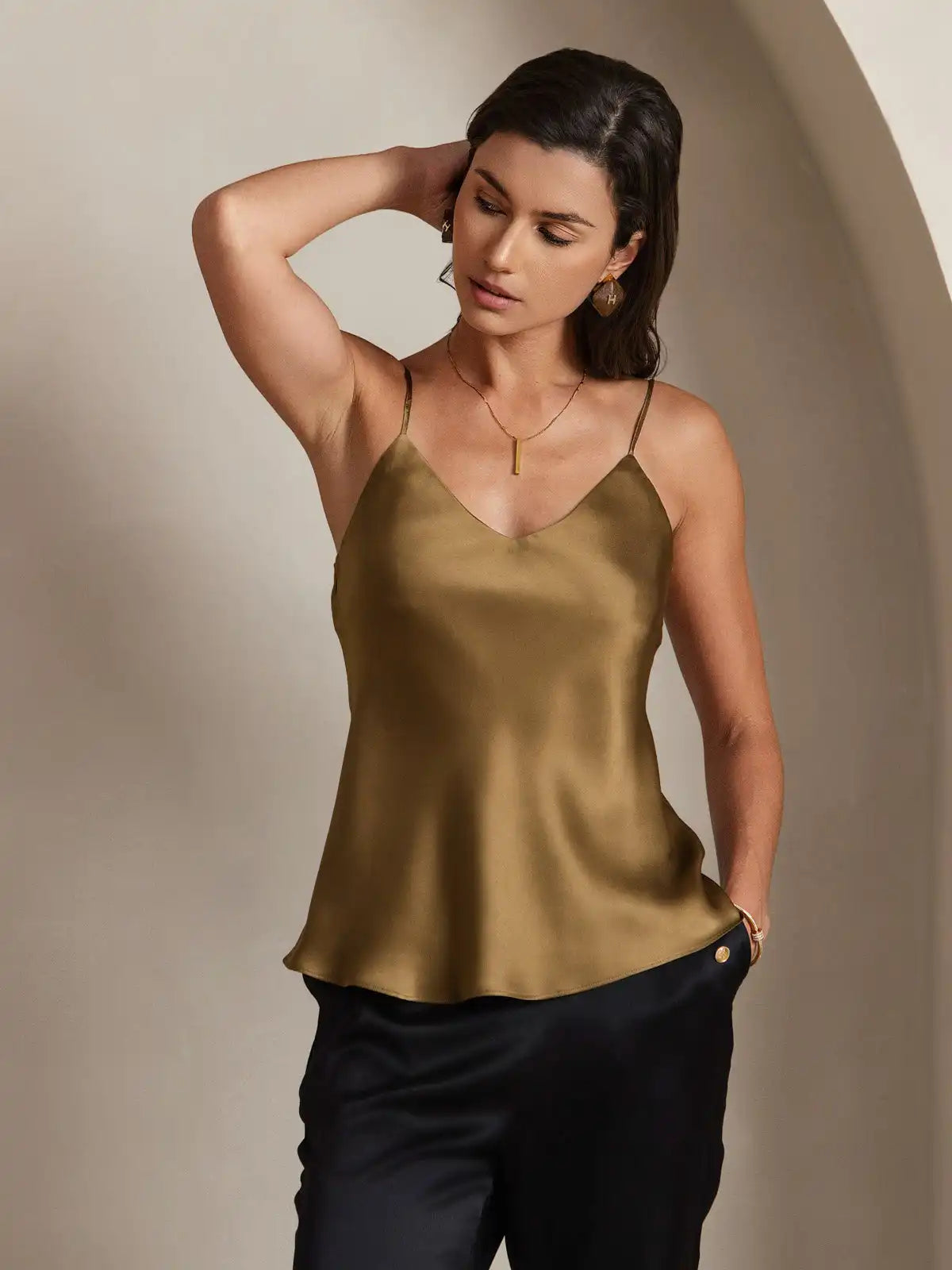 100% Mulberry Silk Spaghetti Strap V Neck Camisole Top
