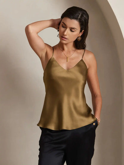 100% Mulberry Silk Spaghetti Strap V Neck Camisole Top