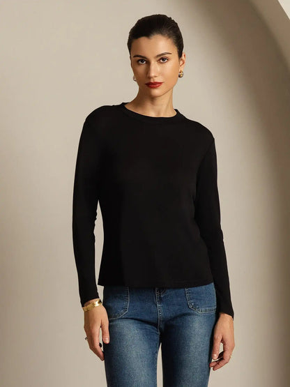 Women's 100% Mulberry Silk Long Sleeve Crew Neck Top