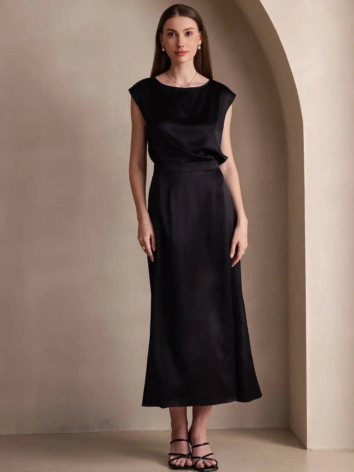 Clearance - 19Momme Silk A Line Maxi Skirt with Zipper Design