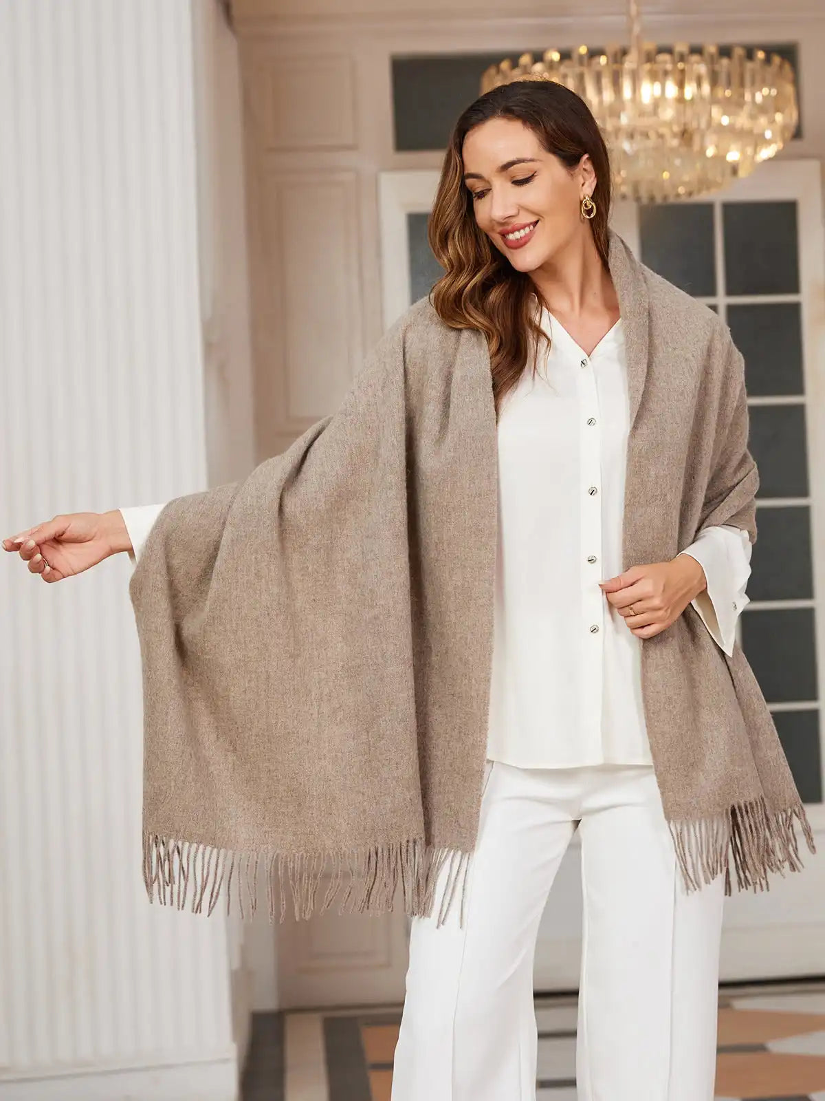 Clearance-Pure Wool Scarf Shawl w/ Fringed Decoration 200x70cm/79