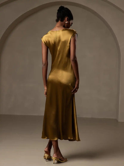 19Momme Silk Cap Sleeve Round Neck Midi Dress
