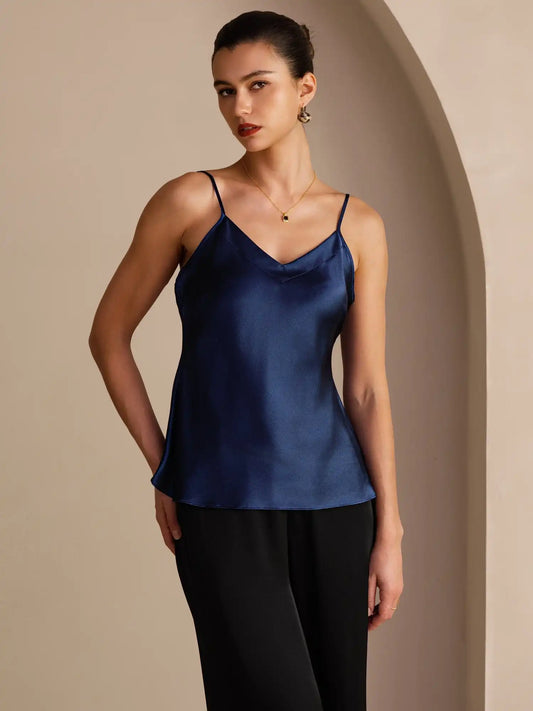 100% Mulberry Silk Women''s Adjustable Spaghetti Strap V Neck Camisole Top