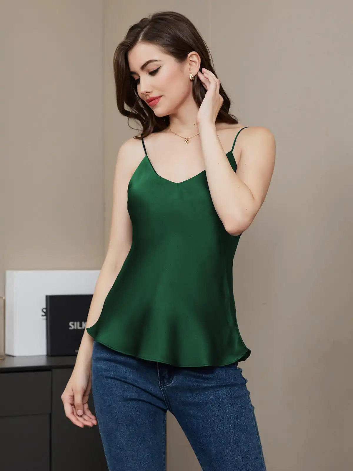100% Mulberry Silk Spaghetti Strap V Neck Camisole Top
