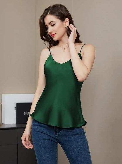 100% Mulberry Silk Spaghetti Strap V Neck Camisole Top