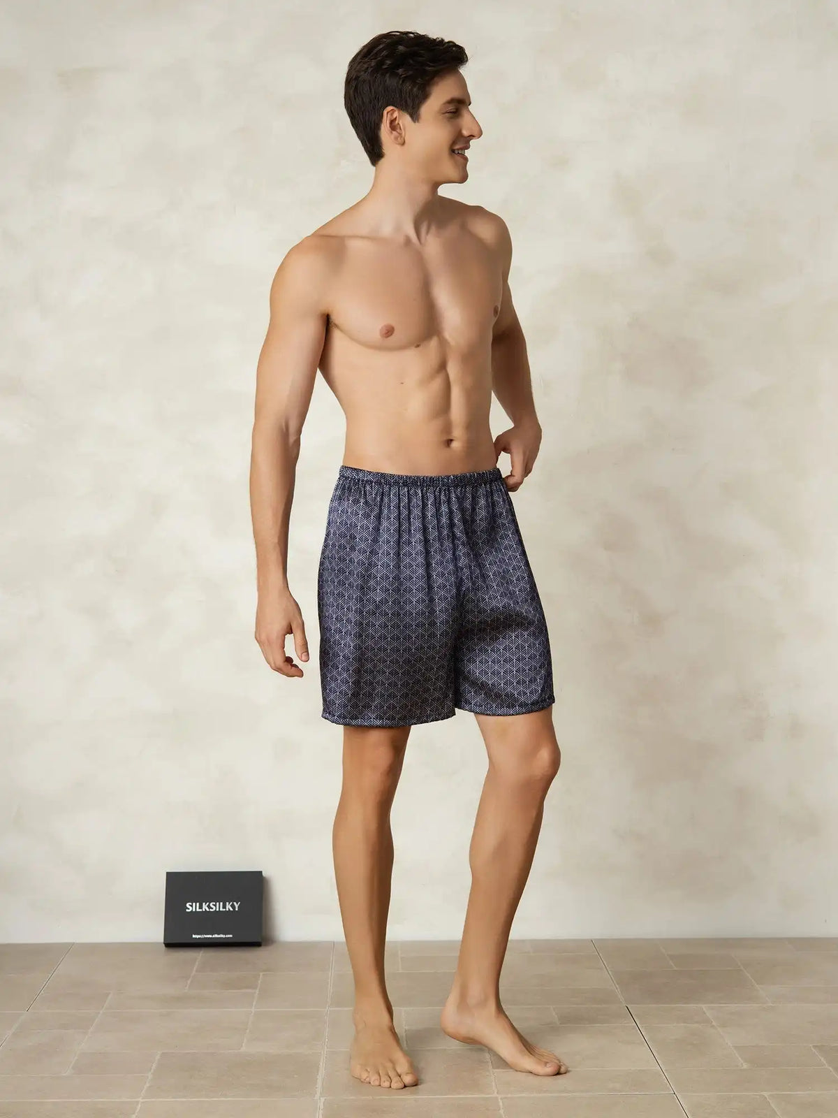 100% Mulberry Silk Ginkgo Print Elastic Waist Men's Sleep Shorts