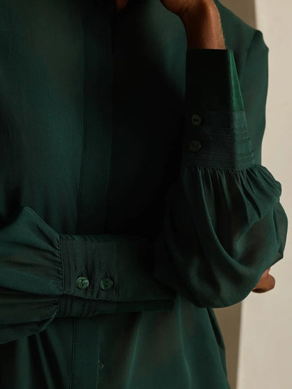 100% Mulberry Silk Long Sleeve Split Sheer Blouse