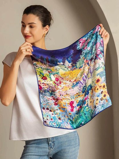 100% Mulberry Silk Printed Square Scarf 53*53 cm