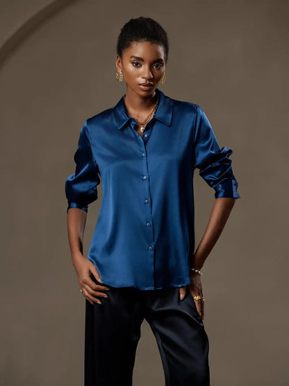 Women’s 19 Momme Silk Long Sleeves Button-Up Shirt