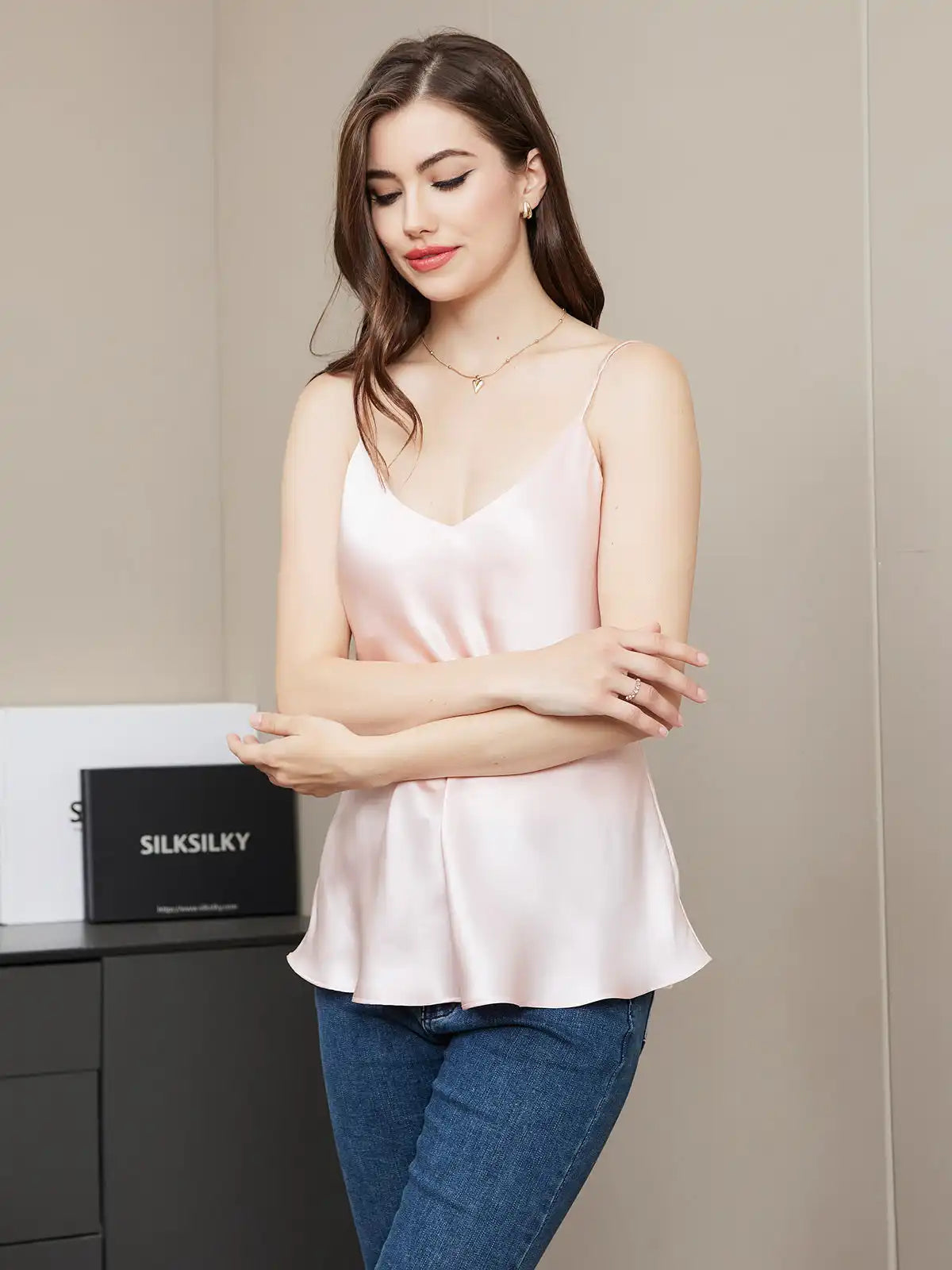 100% Mulberry Silk Spaghetti Strap Basic Camisole Top