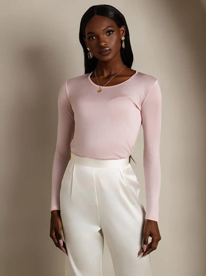 Women's Silk Long Sleeve Round Neck Top