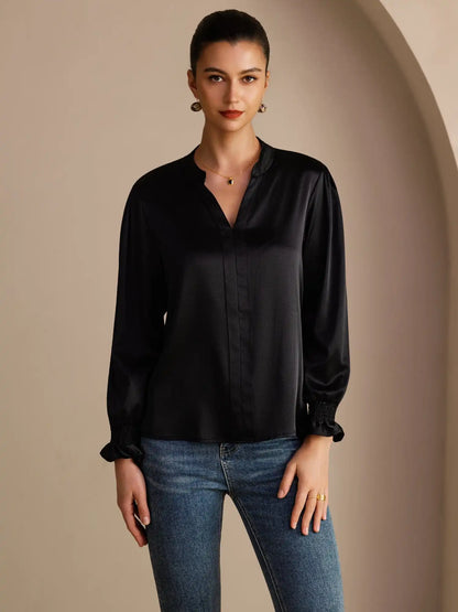 19Momme Silk Women’s Split Neck Long Sleeve Blouse