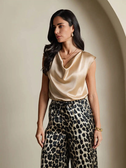 19Momme Silk Cap Sleeve Cowl Neck Women's Top