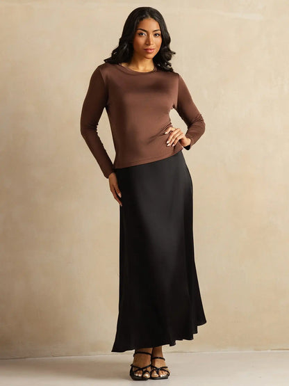 Women's 100% Mulberry Silk Long Sleeve Crew Neck Top