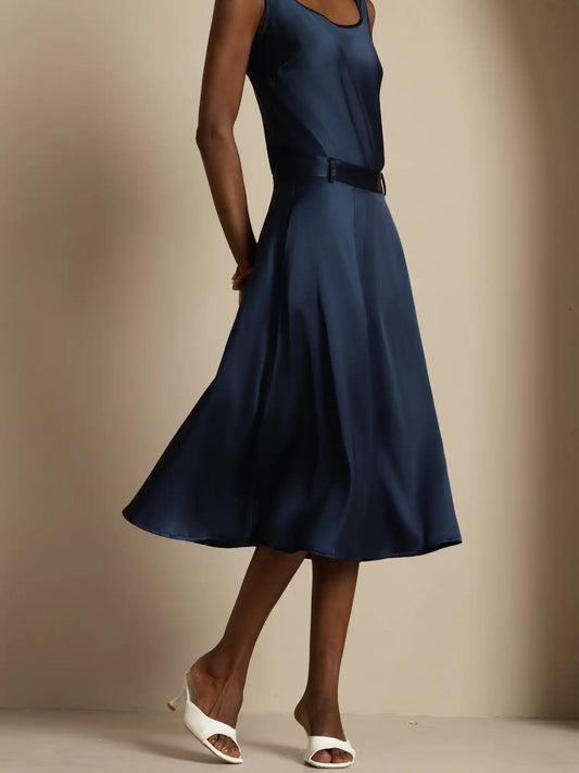 19Momme Silk High-Waist A-Line Midi Skirt with Pockets