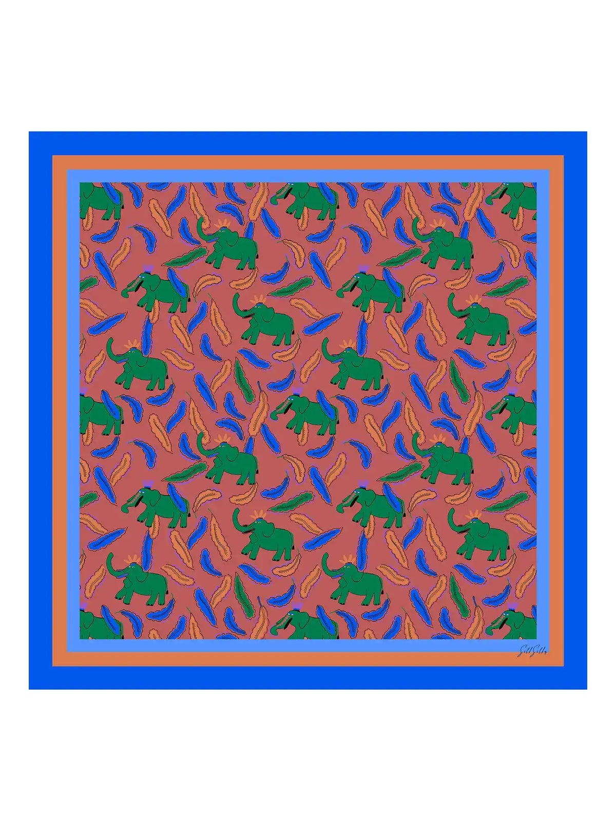 100% Mulberry Silk  Elephant Pattern Scarf - Size 90x90cm