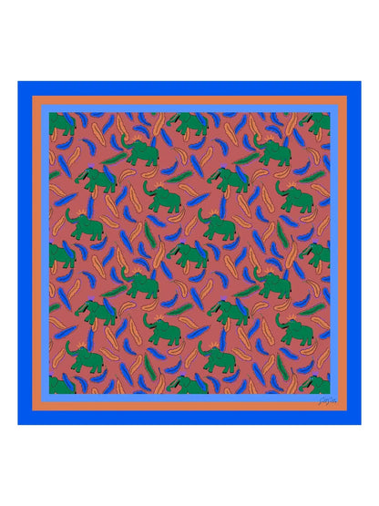 100% Mulberry Silk  Elephant Pattern Scarf - Size 90x90cm