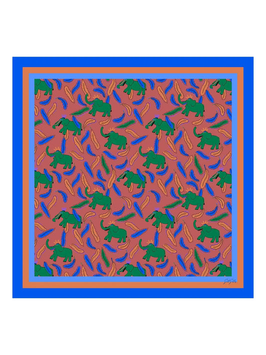 100% Mulberry Silk  Elephant Pattern Scarf - Size 90x90cm