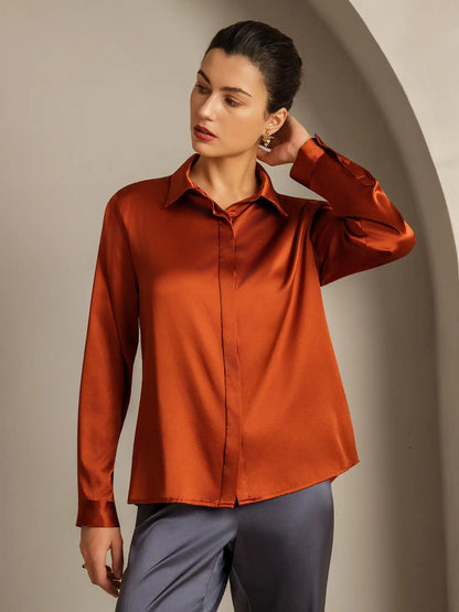 Clearance - 19Momme Silk Long Sleeve Lapel Collar Women's Shirt