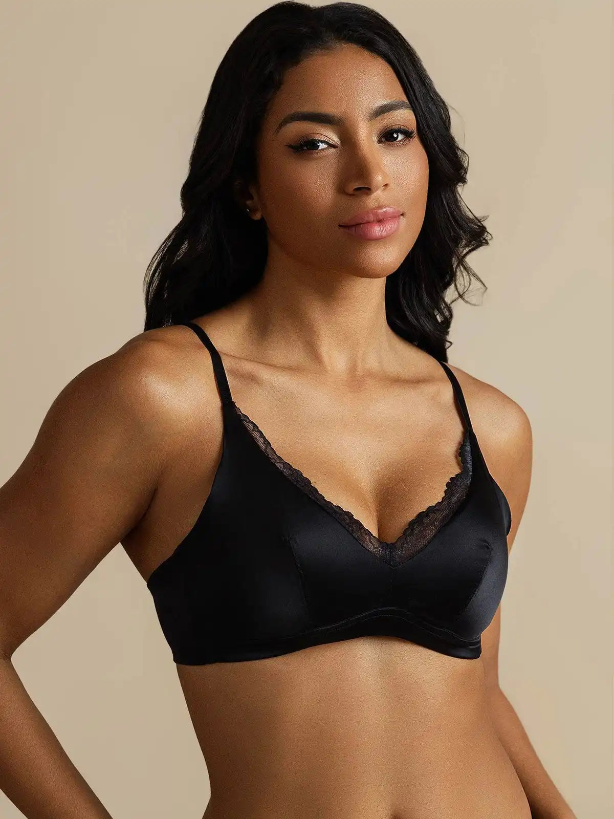 100% Mulberry Silk Classic Lace Trim Wireless Bra
