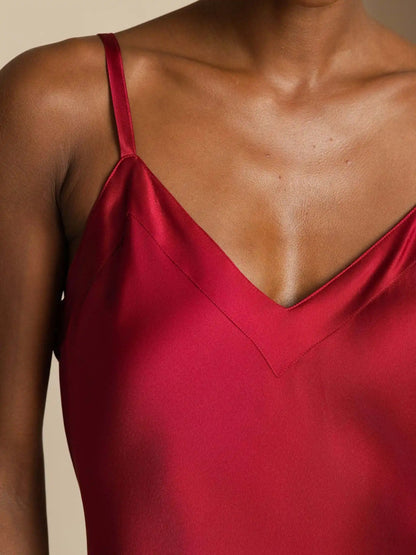 Pure Silk  V Neck Backless Spaghetti Strap Long Dress