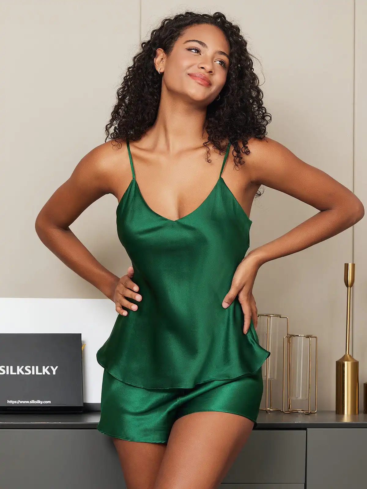 100% Mulberry Silk V-Neck Cami Pajama Set