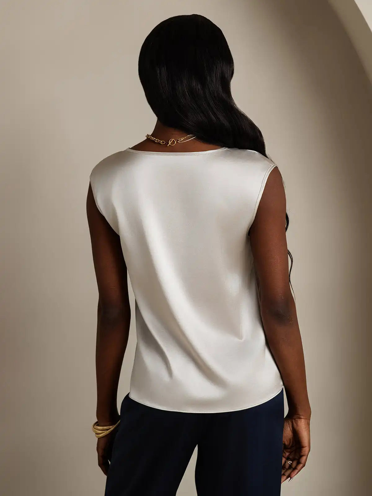 19Momme Women's Silk Cap Sleeve Round Neck Top