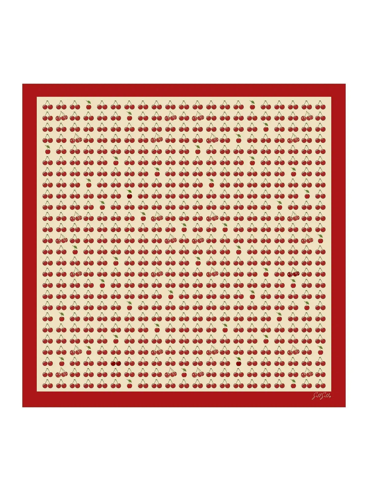 100% Mulberry Silk Cherry Pattern Scarf - Size 90x90cm