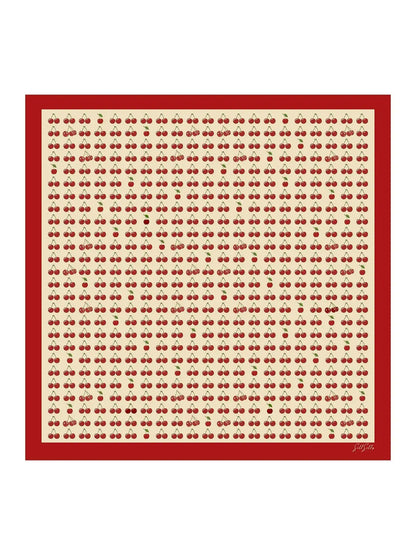 100% Mulberry Silk Cherry Pattern Scarf - Size 90x90cm