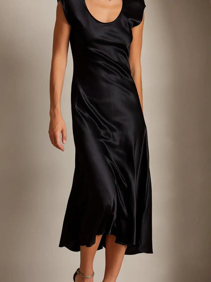 19Momme Silk Cap Sleeve Round Neck Midi Dress