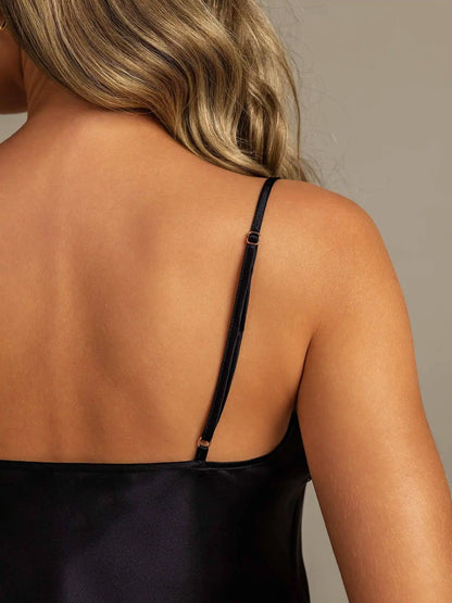 100% Mulberry Silk Lace Trim Spaghetti Strap V Neck Sexy Camisole Set