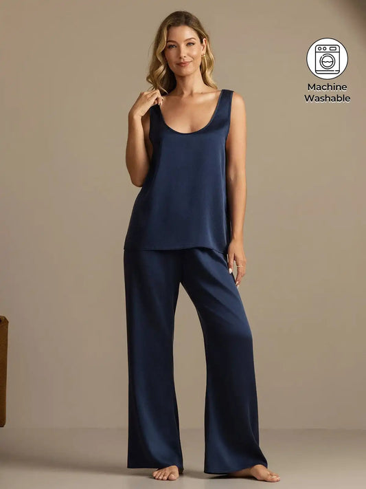 Clearance - 19Momme Washable Silk Tank Top & Wide Leg Pants Sleepwear Set